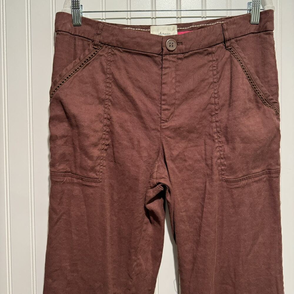 Anthropologie Elevenses Brown Linen Wide Leg Pants Size 12 - Picture 3 of 7